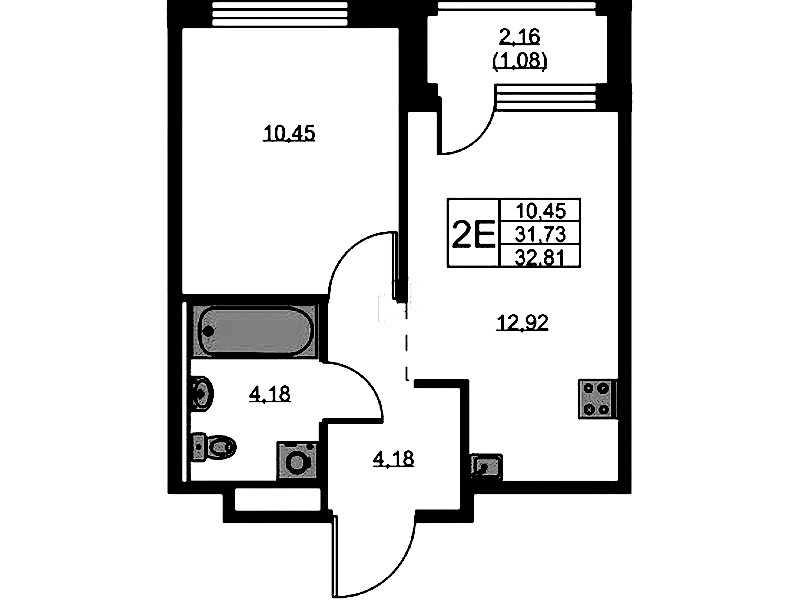 1-комнатная квартира 32.81 м², 5/9 эт., ЖК «GloraX Новоселье»
